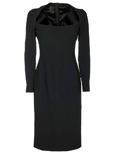 Shop Dolce & Gabbana Scoop Neck Fitted Midi Dress In Black