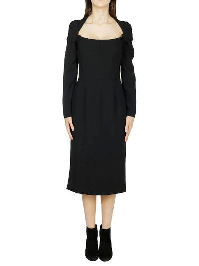 Shop Dolce & Gabbana Scoop Neck Fitted Midi Dress In Black