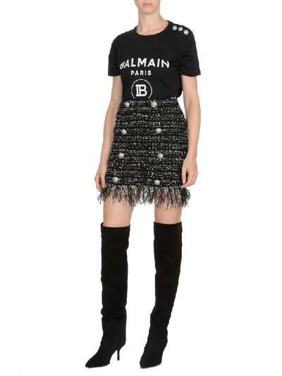 Shop Balmain Skirt With Fringes In Noir-multicolor