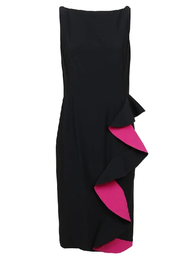 Shop Alexander Mcqueen Ruffled Pencil Dress In Black Orchid Pink
