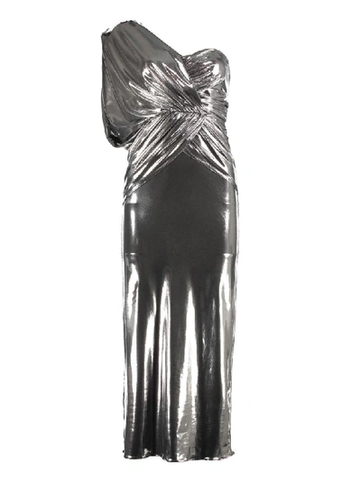 Shop Attico Lamé Jersey One-shoulder Dress In Silver