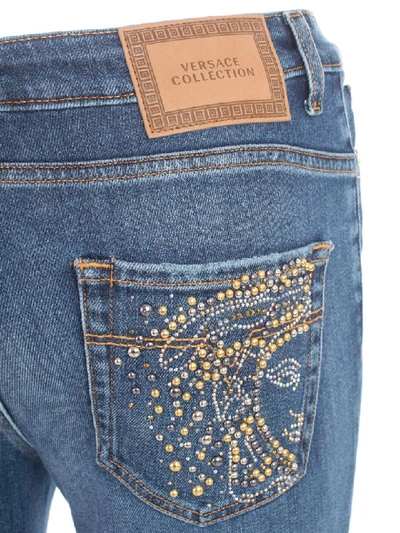 Shop Versace Jeans Skinny W/studs In Blu Scuro