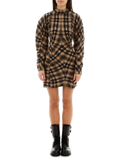 Shop Ganni Check Mini Dress In Tigers Eye (brown)