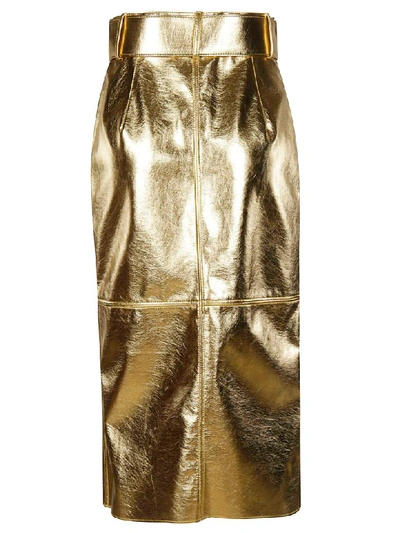 Shop Msgm Belted Skirt In Gold