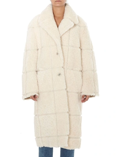 Off-white Oversized Shearling Coat In Beige