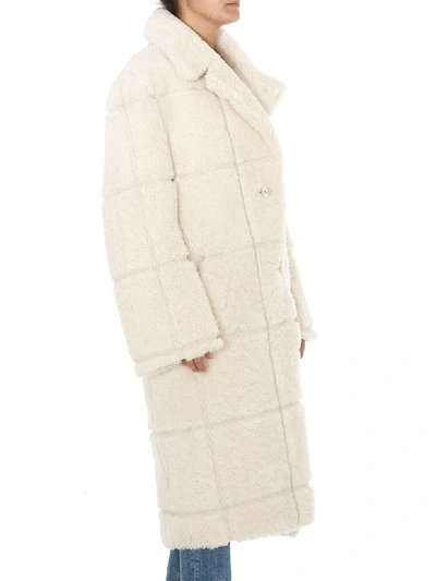 Off-white Oversized Shearling Coat In Beige