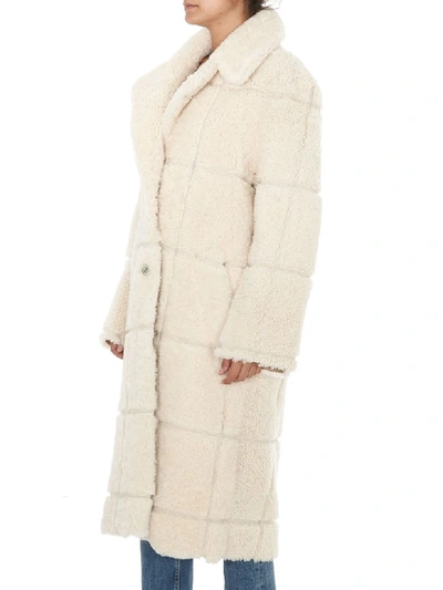 Off-white Oversized Shearling Coat In Beige