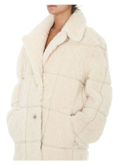 Off-white Oversized Shearling Coat In Beige