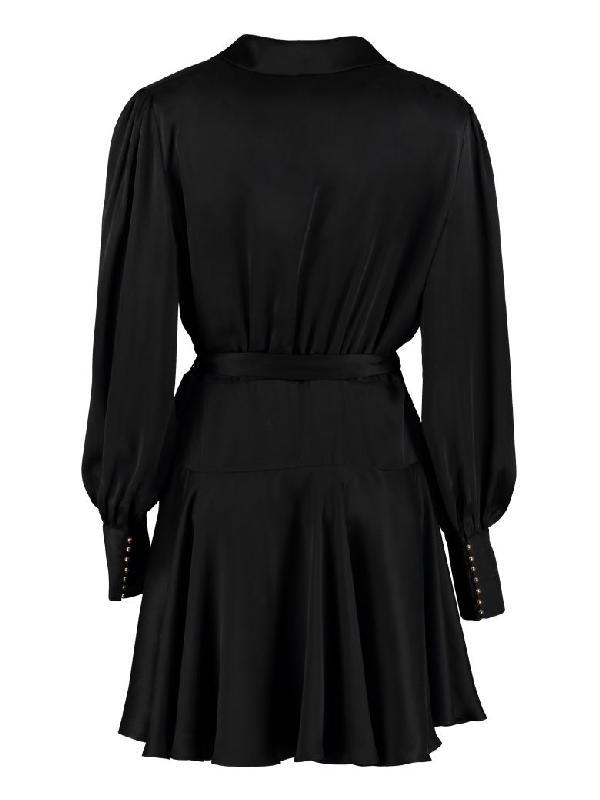 zimmermann silk wrap mini dress black