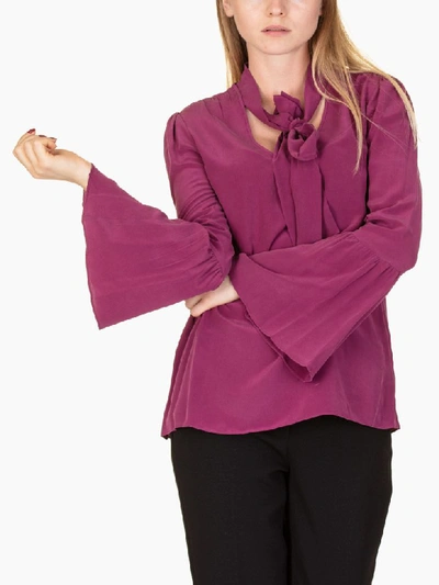 Shop Michael Kors Bell Sleeves Silk Blouse In Bordeaux