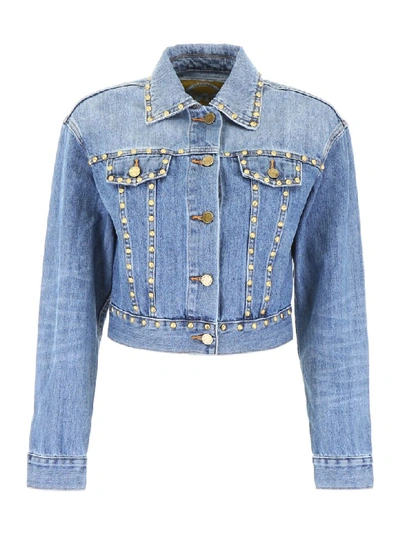 Shop Michael Michael Kors Studded Denim Jacket In Antique Wash (blue)