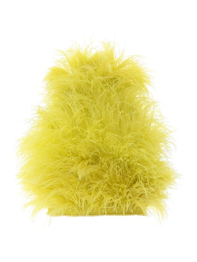 Shop Attico Marabou Top In Lime (yellow)