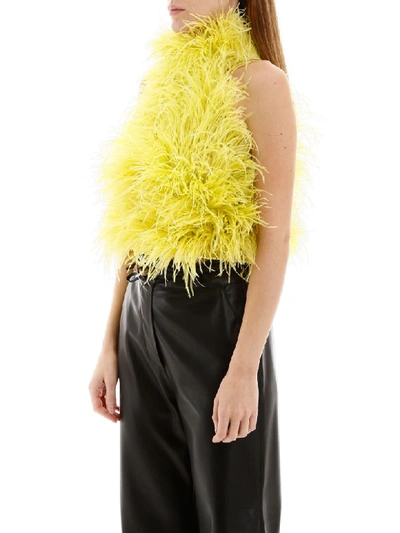 Shop Attico Marabou Top In Lime (yellow)