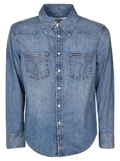 Shop Calvin Klein Buttoned Denim Shirt In Blue