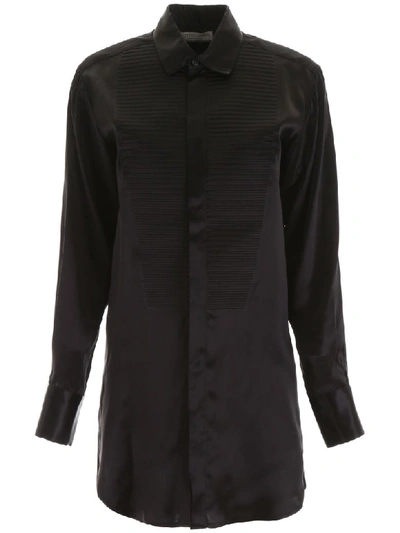 Shop Bottega Veneta Satin Shirt With Plastron In Nero (black)