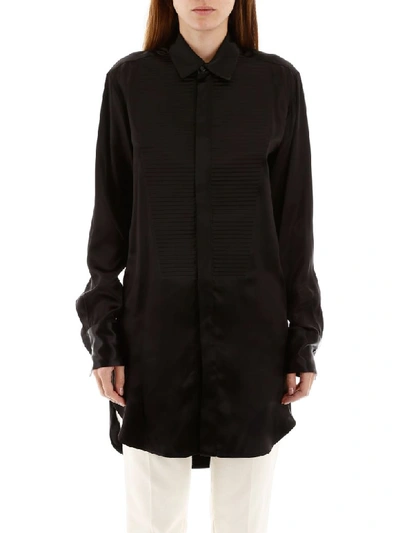 Shop Bottega Veneta Satin Shirt With Plastron In Nero (black)