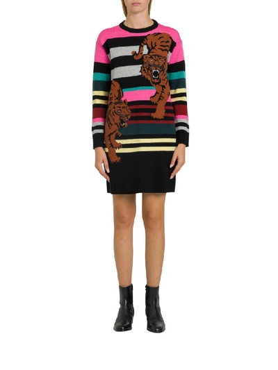 Shop Kenzo Wool Double Tiger Jumper Dress In Multi