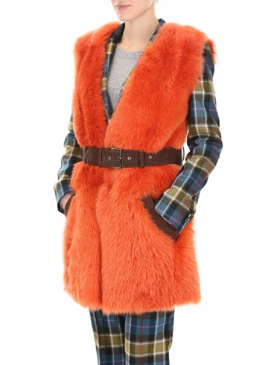 Shop Alberta Ferretti Shearling Jacket In Fantasia ,marrone (orange)