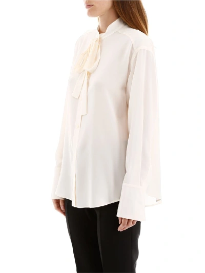 Shop Stella Mccartney Bow Shirt In Natural (beige)