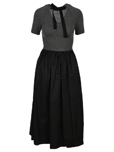 Shop Prada Pleted Midi Dress In Grey + Black