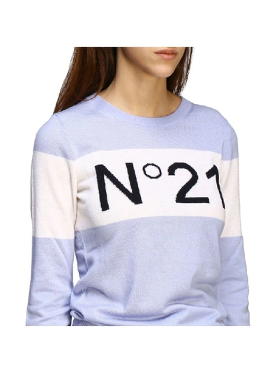 Shop N°21 N° 21 Sweater N &deg; 21 Crew Neck Sweater With Logo In Gnawed Blue