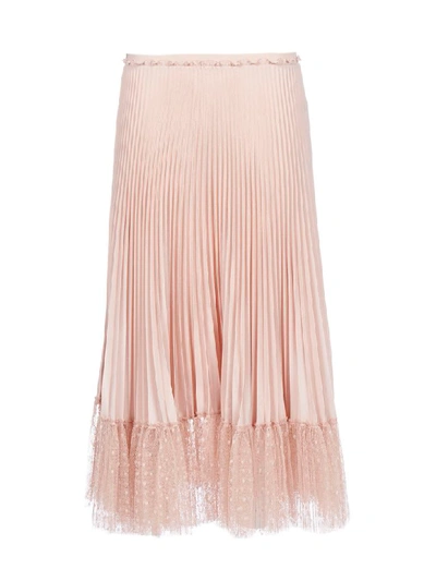 Shop Red Valentino Pleated With Point Desprit Skirt In Nudo