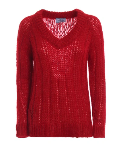 Shop Prada V Neck Mohair In Rosso