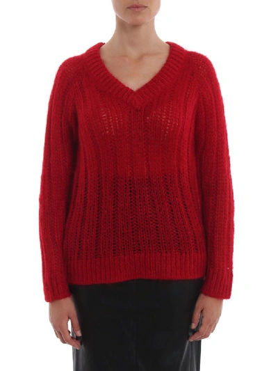 Shop Prada V Neck Mohair In Rosso