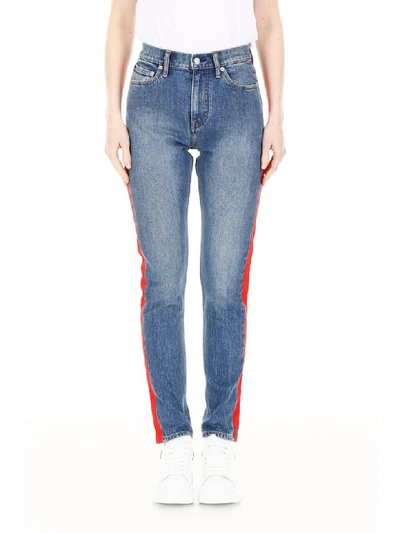 Shop Calvin Klein Jeans Est.1978 Jeans With Side Bands In Mid Stone And Red (blue)