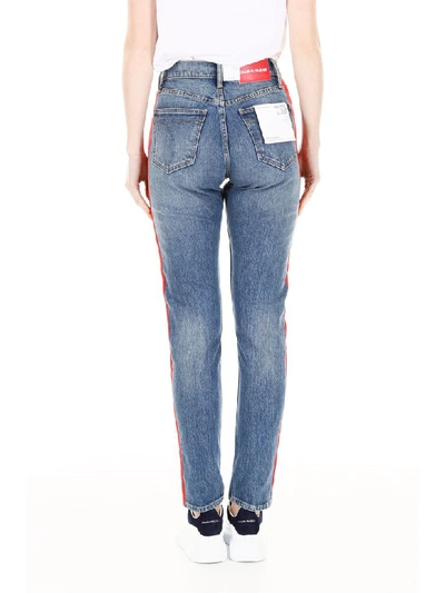Shop Calvin Klein Jeans Est.1978 Jeans With Side Bands In Mid Stone And Red (blue)