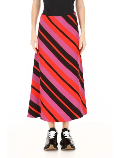 Shop Marni Striped Midi Skirt In Red (fuchsia)
