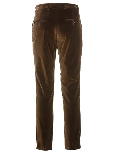 Shop Etro Slim Velvet Trousers In Green