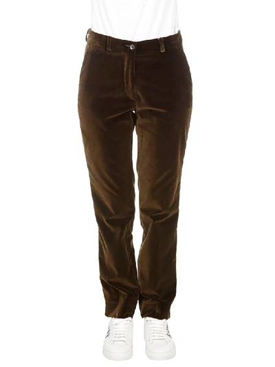 Shop Etro Slim Velvet Trousers In Green