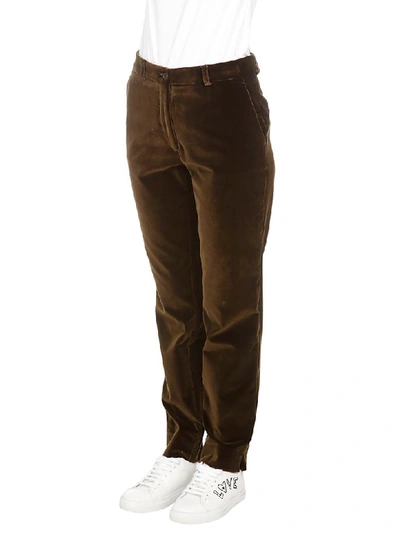 Shop Etro Slim Velvet Trousers In Green