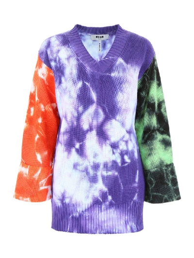 Shop Msgm Tie-dye Pullover In Multicolor (purple)