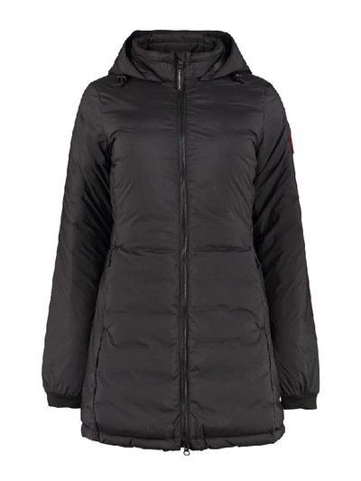 Shop Canada Goose Camp Full Zip Padded Hooded Jacket In Black