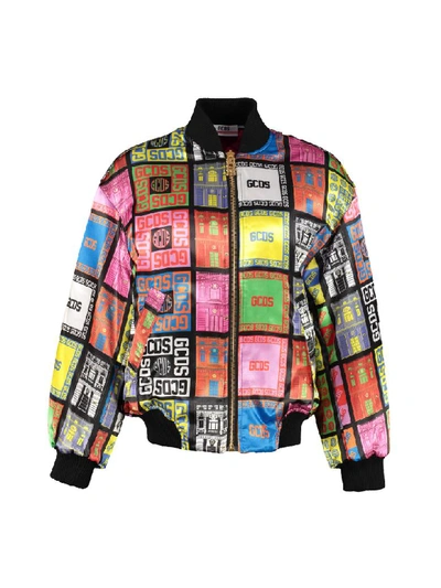 Shop Gcds Palazzo Retro Printed Bomber Jacket In Black