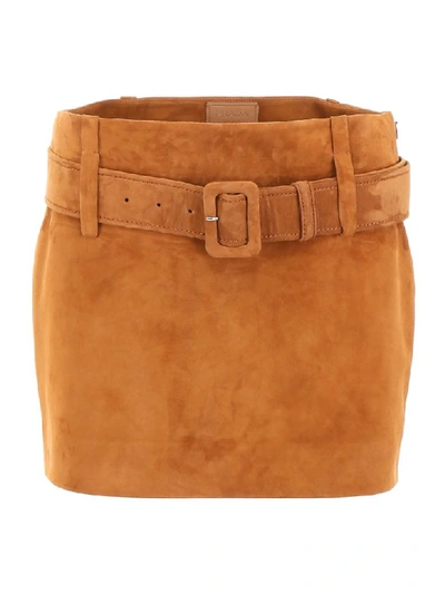 Shop Prada Suede Mini Skirt In Nocciola (brown)
