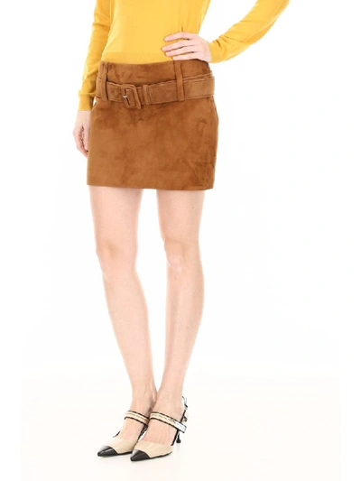 Shop Prada Suede Mini Skirt In Nocciola (brown)