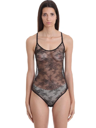 Shop Off-white Lace Cropped Lingerie In Black Polyamide