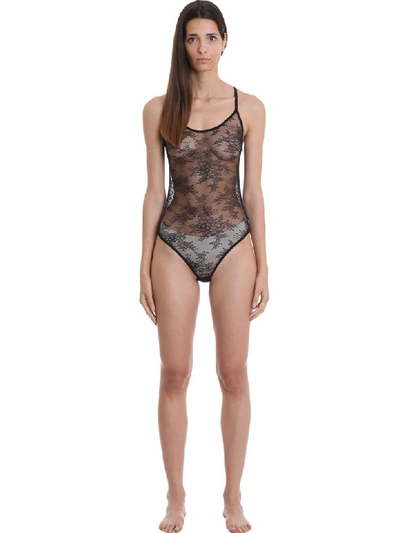 Shop Off-white Lace Cropped Lingerie In Black Polyamide