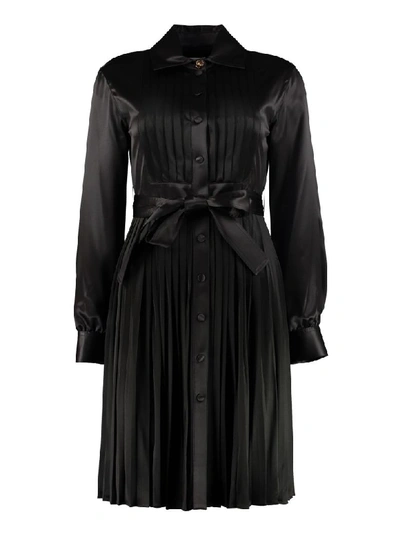 Shop Burberry Pleated Satin Shirtdress In Black