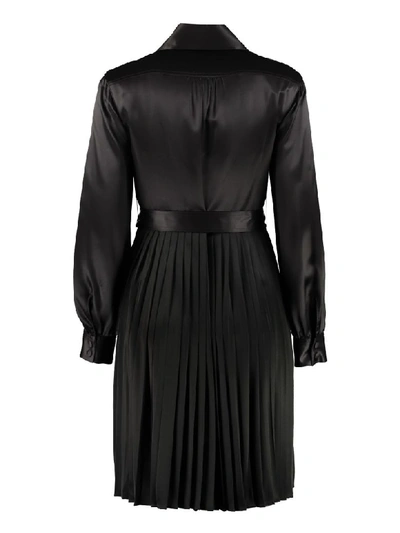 Shop Burberry Pleated Satin Shirtdress In Black