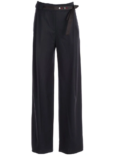 Shop Eudon Choi High Waisted Trousers In Navy