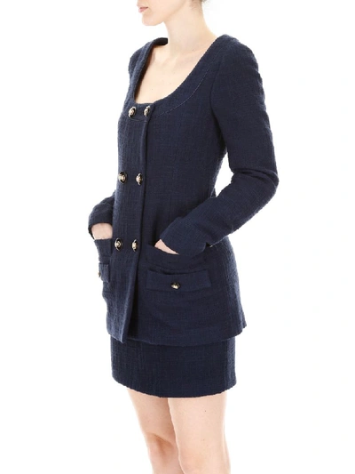 Shop Alessandra Rich Long Tweed Jacket In Blue (blue)