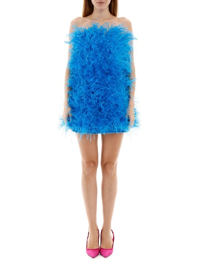 Shop Attico Marabou Mini Dress In Turchese (blue)