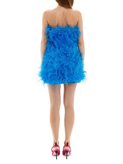 Shop Attico Marabou Mini Dress In Turchese (blue)