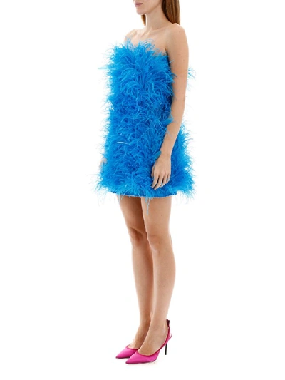 Shop Attico Marabou Mini Dress In Turchese (blue)