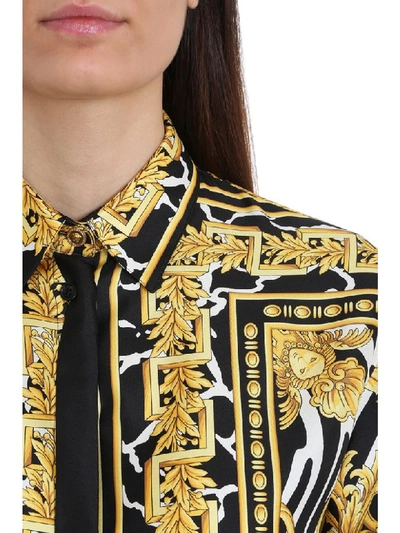 Shop Versace Printed Belted Silk Shirt Dress In Black