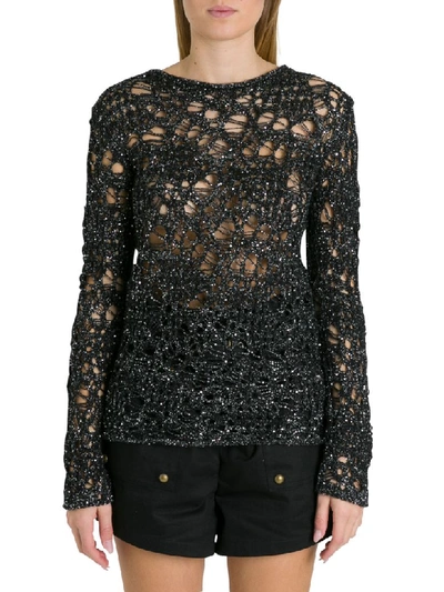 Shop Saint Laurent Knitted Mesh Top In Nero